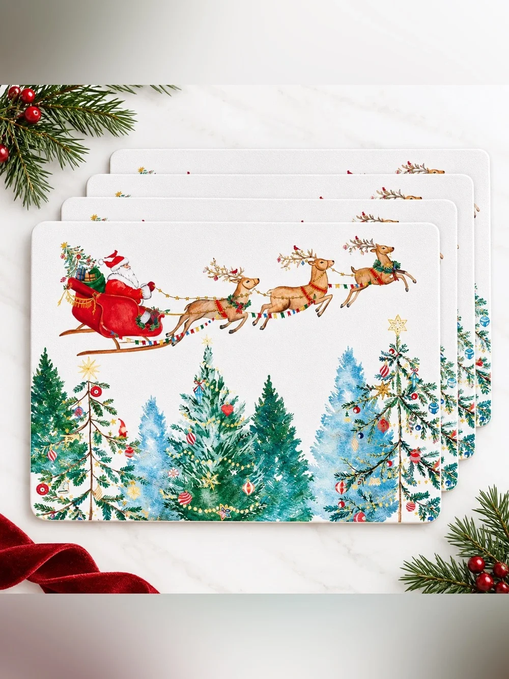 Christmas In The Country Santa Cork Placemats - Set Of 4